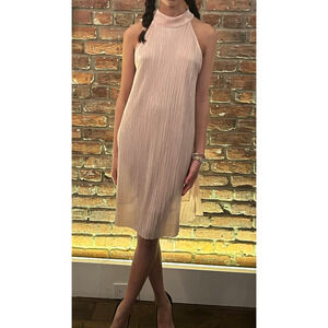 Dainty Hooligan Rose Gold Pink Shimmer Pleated Dress Mini Midi Small S High Neck